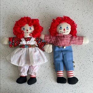 Raggedy Ann and Andy Antique Style Plush Dolls - Red Hair